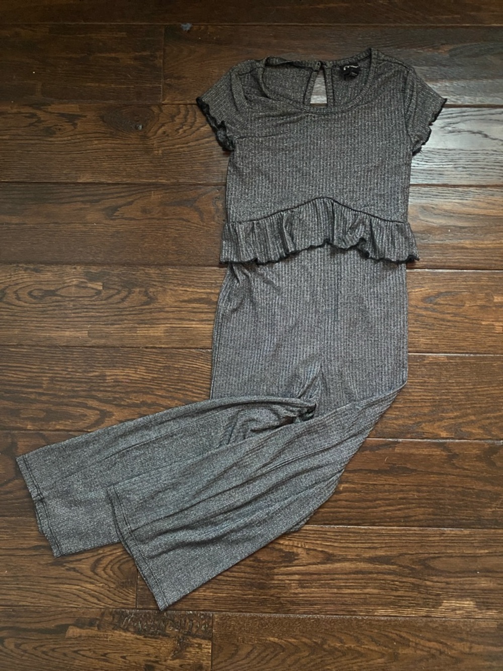 Art Class Sparkly Ribbed Jumpsuit with Ruffle Waist